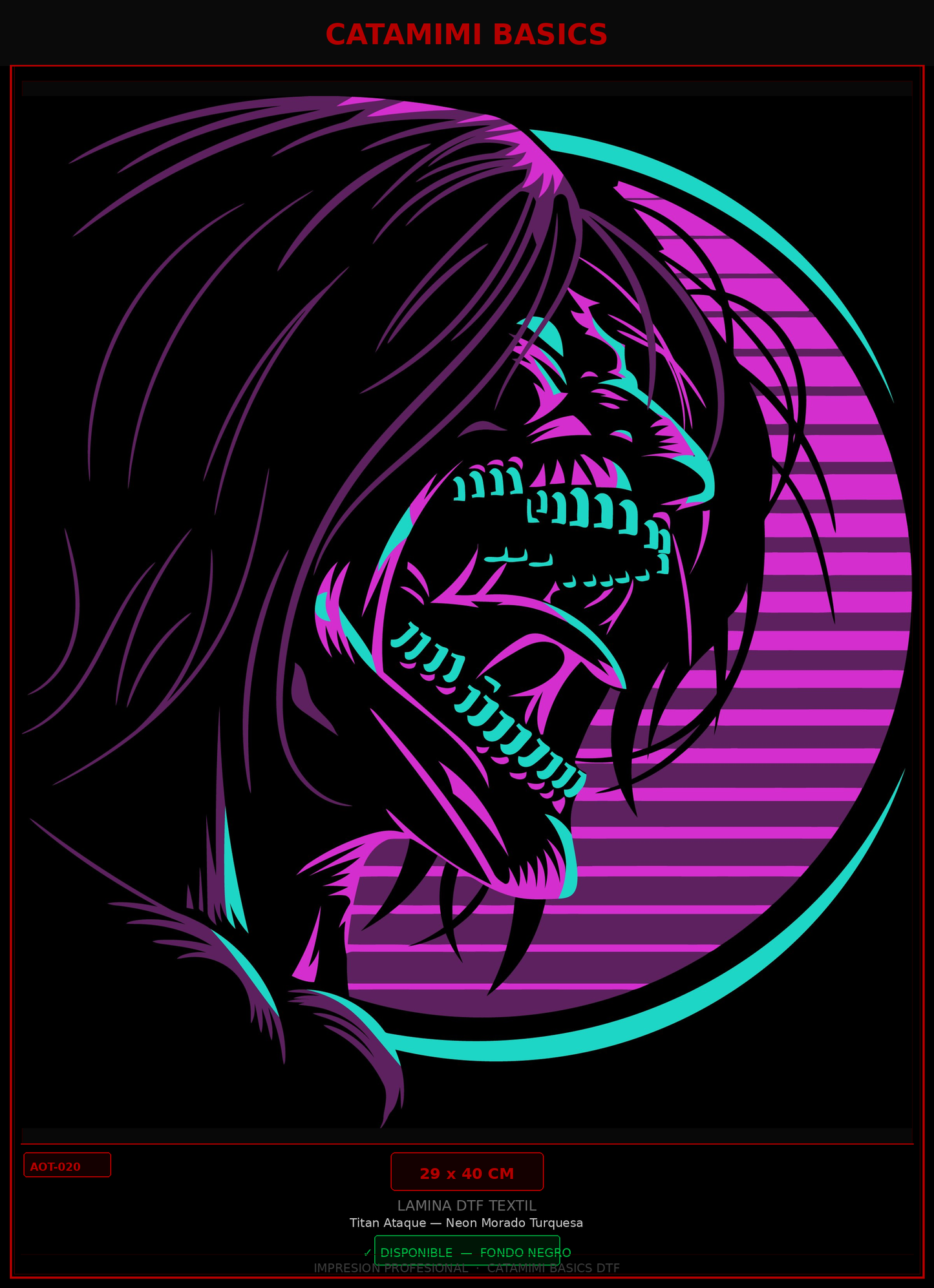 Lámina DTF — Titan Ataque — Neon Morado Turquesa (AOT-020)