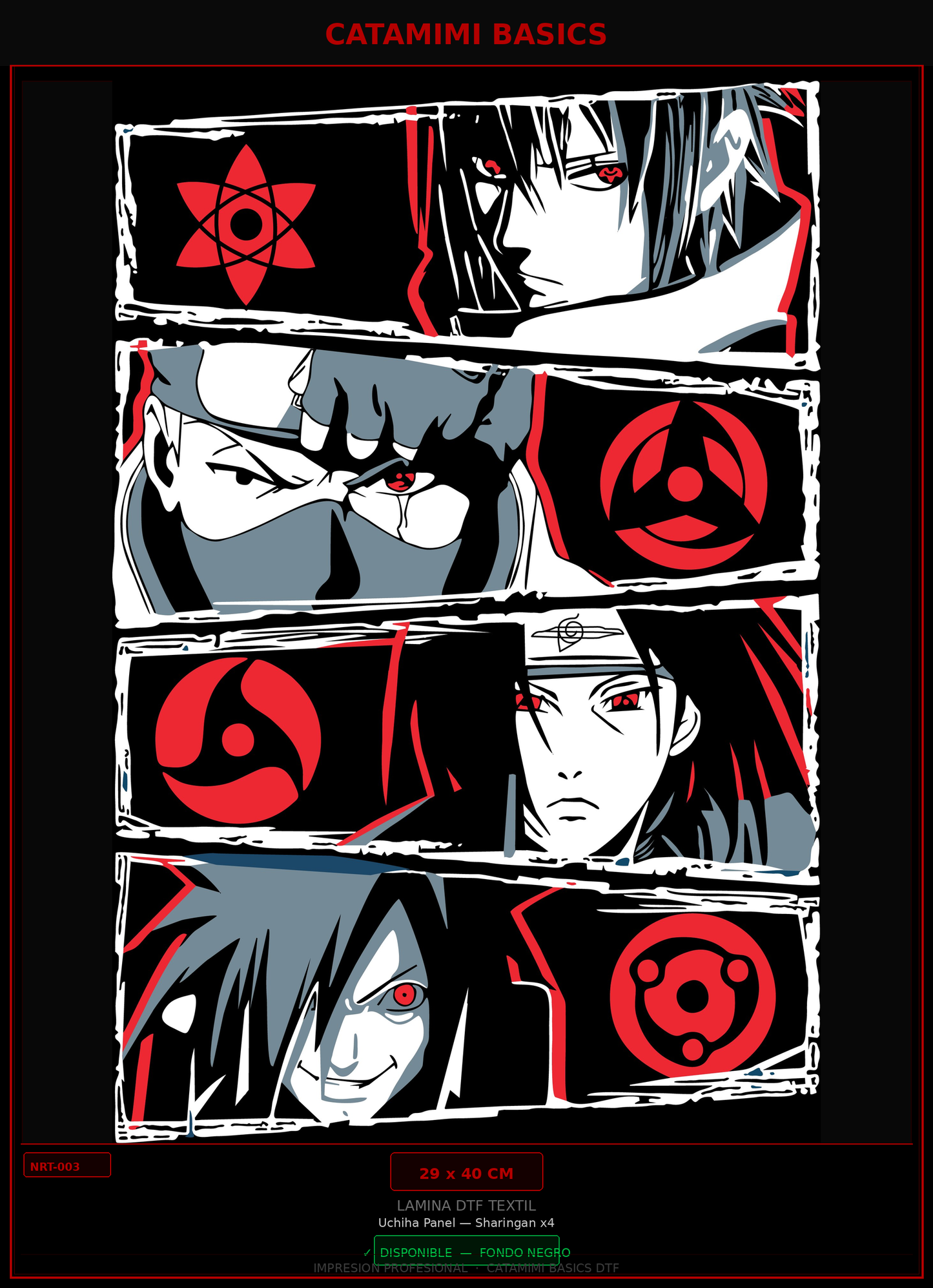 Lámina DTF — Uchiha Panel — Sharingan Evoluciones x4 (NRT-003)