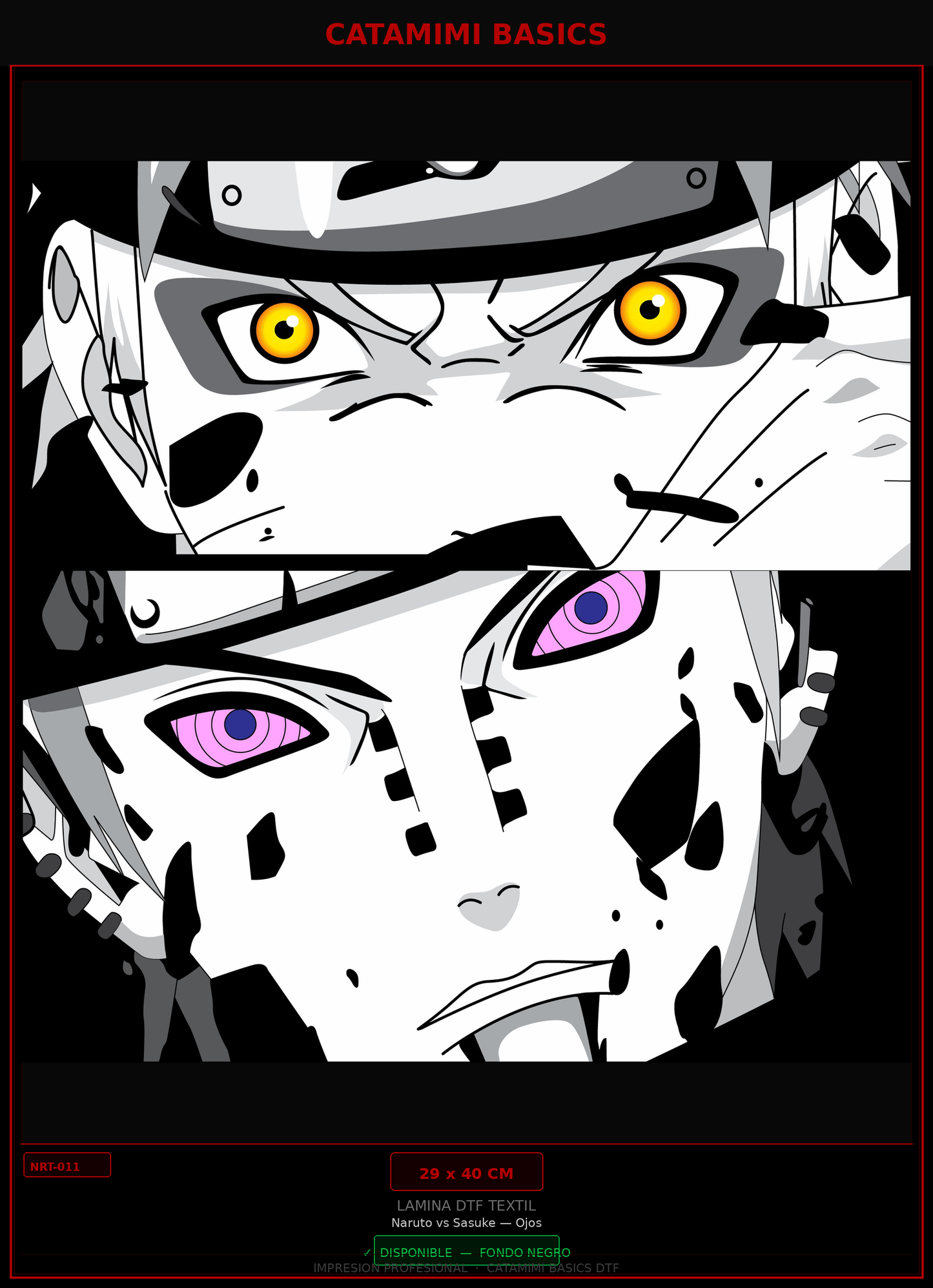 Lámina DTF — Naruto vs Sasuke — Ojos Kurama Rinnegan (NRT-011)