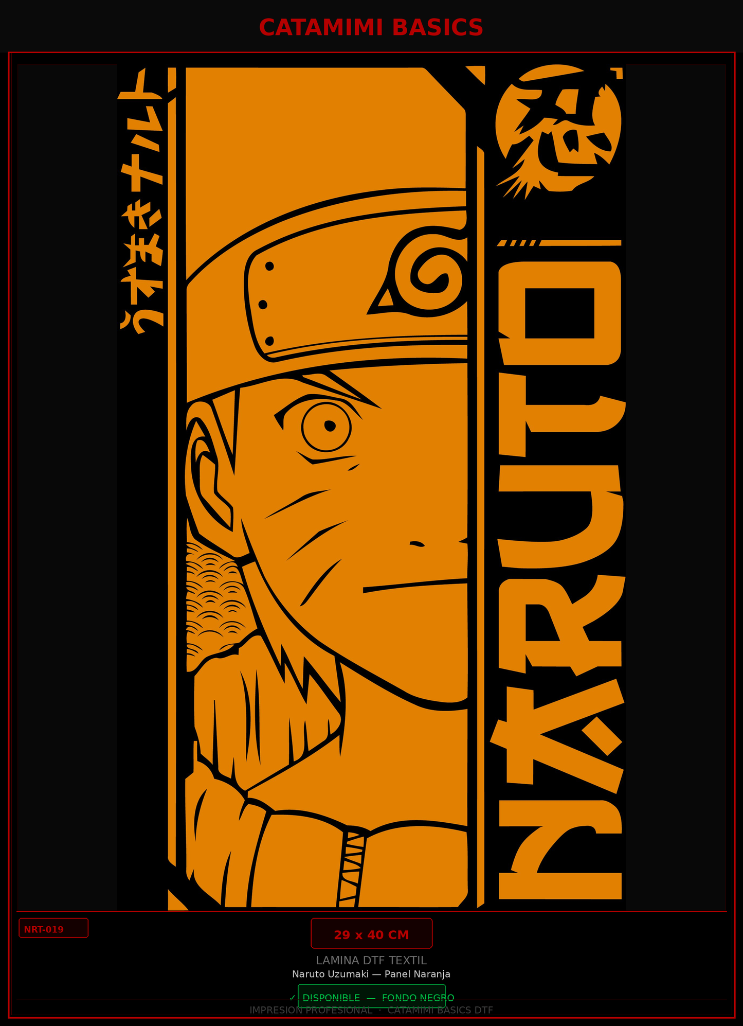 Lámina DTF — Naruto Uzumaki — Panel Naranja (NRT-019)