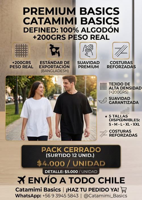 Pack Poleras Premium 200grs 100% Algodón - 12 Unidades Surtidas (Blanco y Negro)