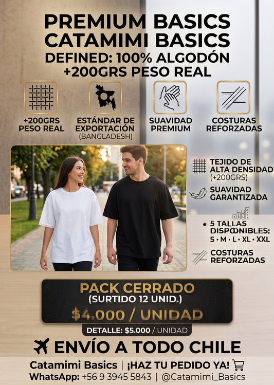Pack Poleras Premium 200grs 100% Algodón - 12 Unidades Surtidas (Blanco y Negro)