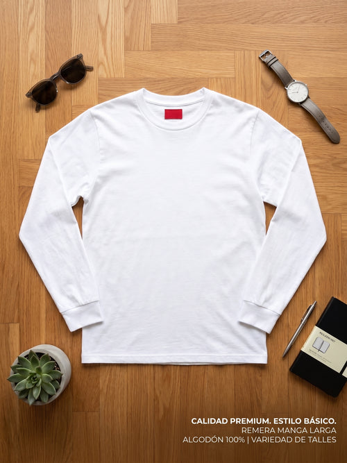 Polera manga larga infantil 100% algodón suave premium. BLANCO