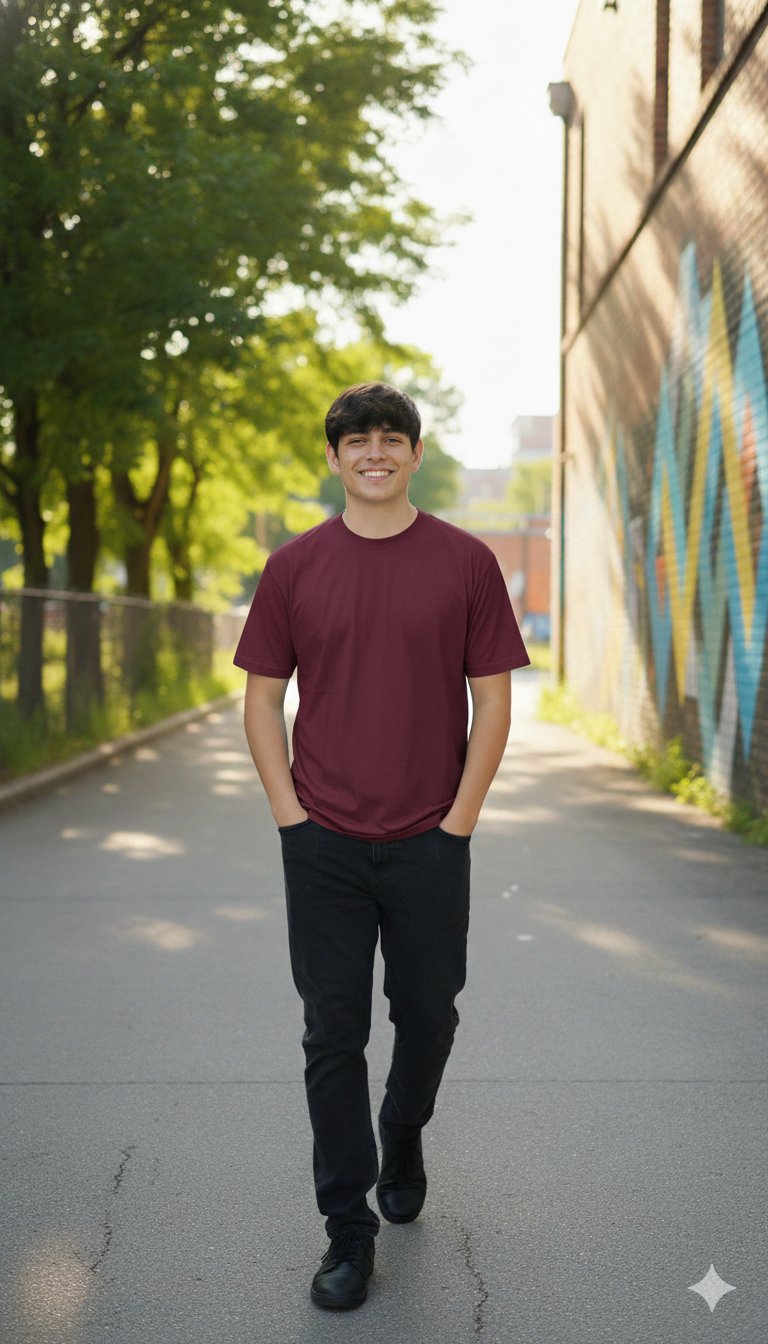 Polera Unisex 100% Algodón Premium Burdeo