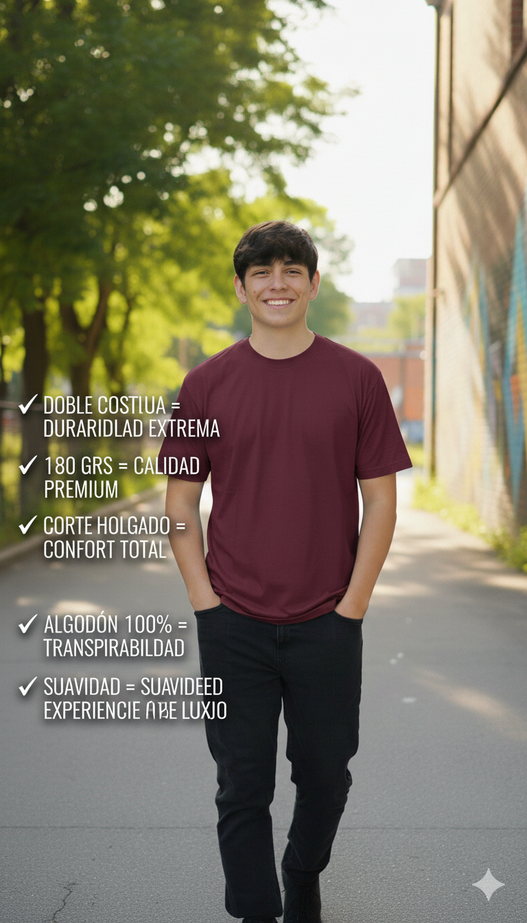 Polera Unisex 100% Algodón Premium Burdeo