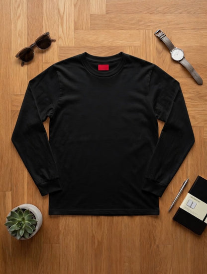 Polera unisex manga larga 100% algodón peinado premium. NEGRA