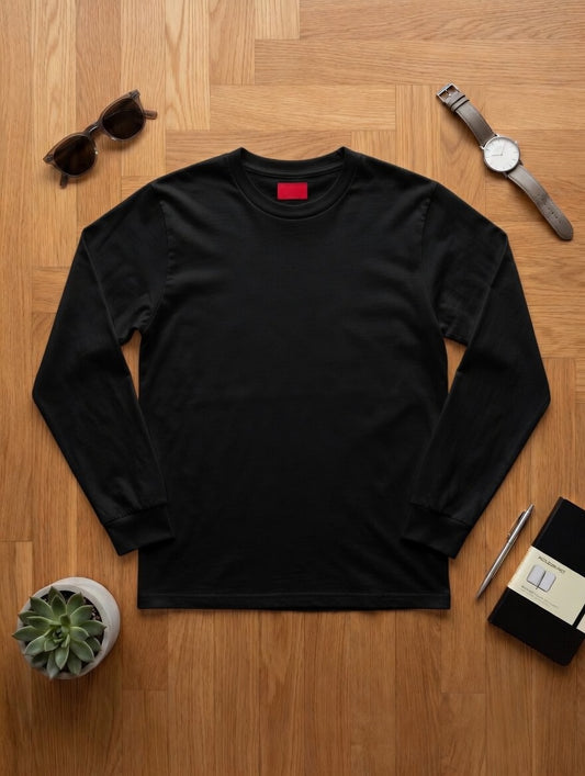 Polera unisex manga larga 100% algodón peinado premium. NEGRA