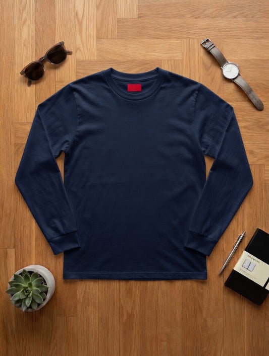 Polera manga larga infantil 100% algodón suave premium. AZUL MARINO