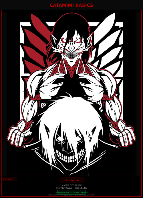Lámina DTF — Eren Titan Ataque — Alas Libertad Rojo (AOT-008)
