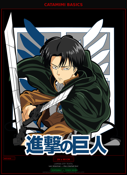 Lámina DTF — Levi Ackerman — Alas Libertad Azul (AOT-010)