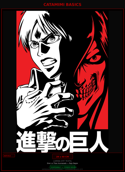 Lámina DTF — Eren vs Titan Acorazado — Rojo Negro (AOT-012)