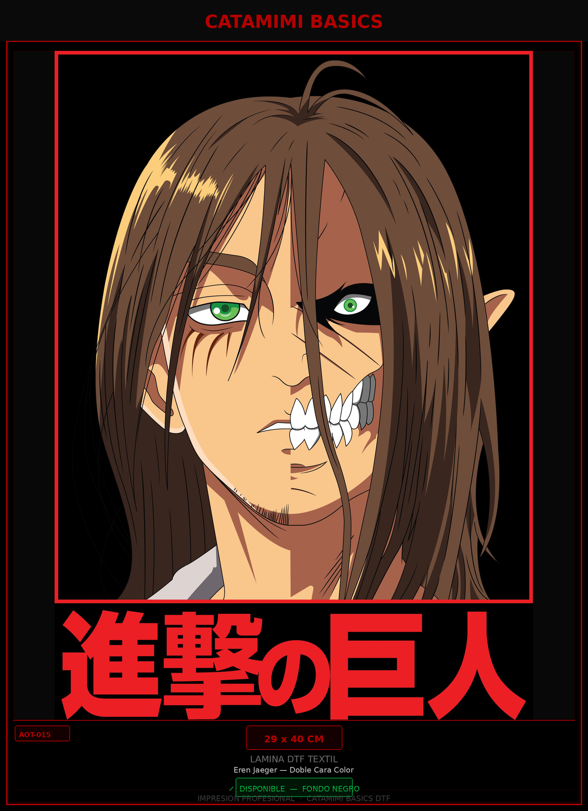 Lámina DTF — Eren Jaeger — Doble Cara Color (AOT-015)