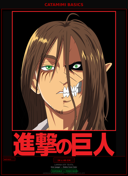 Lámina DTF — Eren Jaeger — Doble Cara Color (AOT-015)