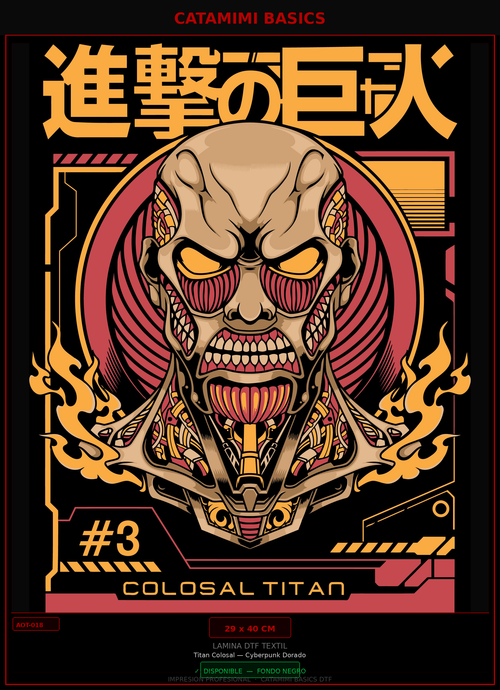 Lámina DTF — Titan Colosal — Cyberpunk Dorado (AOT-018)