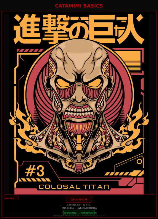Lámina DTF — Titan Colosal — Cyberpunk Dorado (AOT-018)