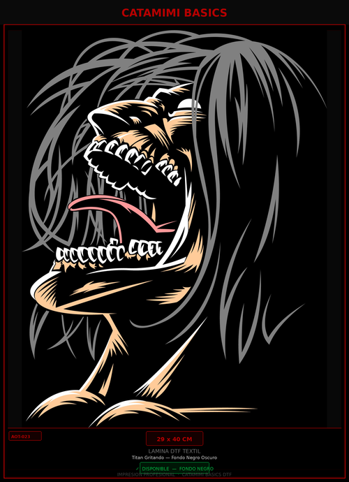 Lámina DTF — Titan Gritando — Fondo Negro Oscuro (AOT-023)