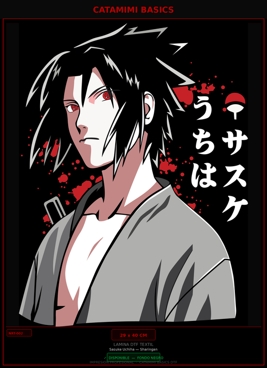 Lámina DTF — Sasuke Uchiha — Sharingan Rojo (NRT-002)