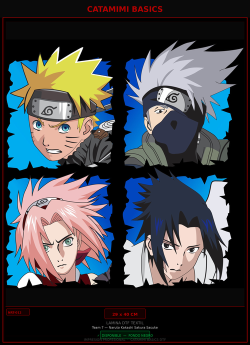Lámina DTF — Team 7 — Naruto Kakashi Sakura Sasuke (NRT-012)