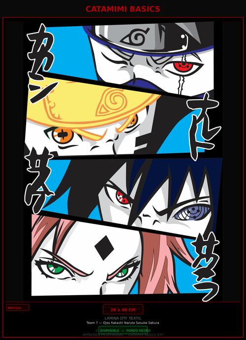 Lámina DTF — Team 7 — Ojos Kakashi Naruto Sasuke Sakura (NRT-020)