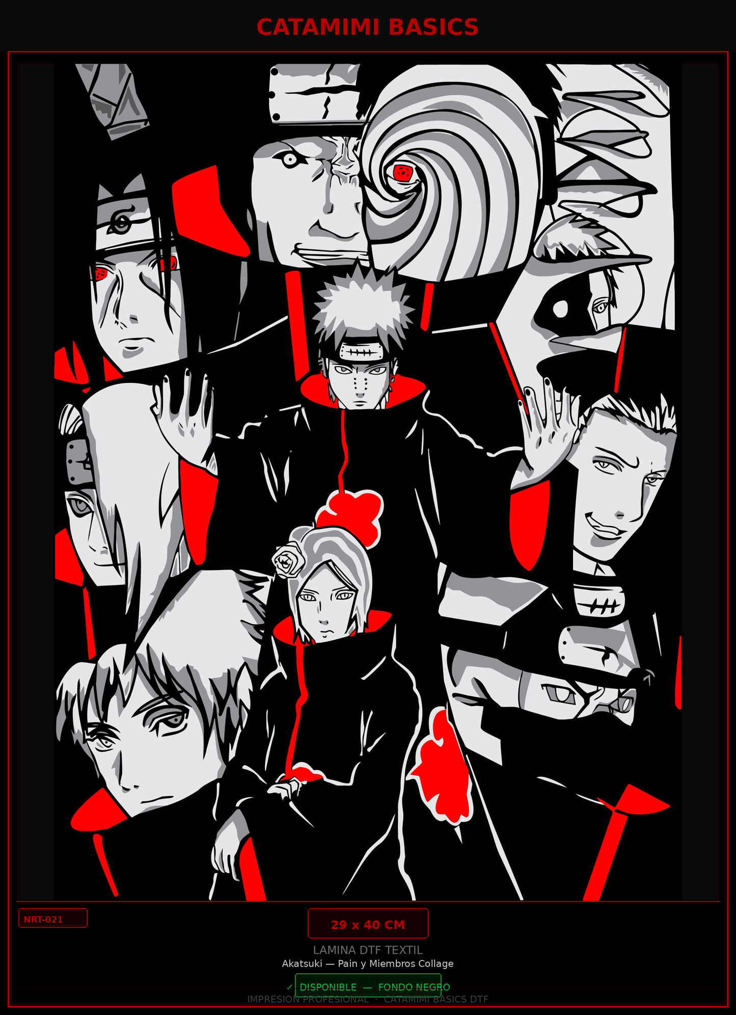 Lámina DTF — Akatsuki — Pain y Miembros Collage (NRT-021)