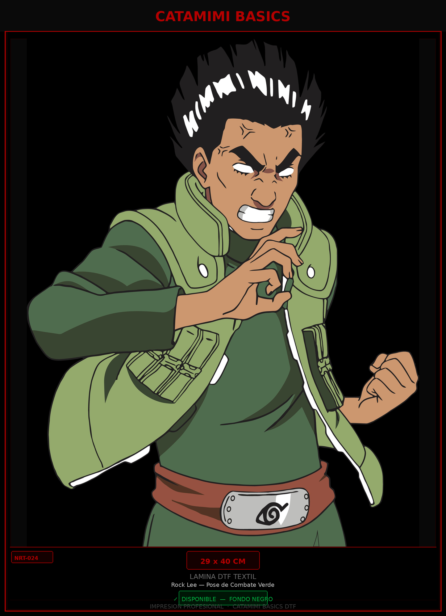 Lámina DTF — Rock Lee — Pose de Combate Verde (NRT-024)